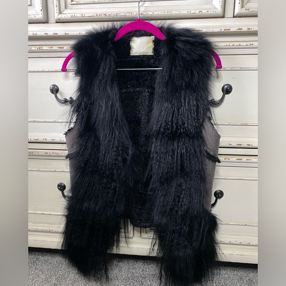 Dorian Gray Mongolian Fox Fur Lambskin Suede Vest (S)